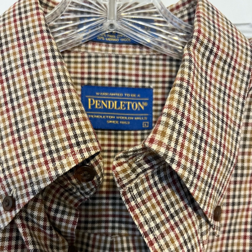 Pendleton Brown Check Button Down Shirt Men’s L - image 2
